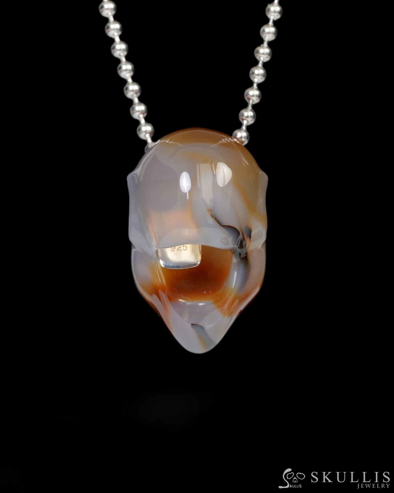 Hollow Essence - Gem Skull Pendant Necklace of Agate Carved Hollow Elf - 9900224 - Skull Pendants