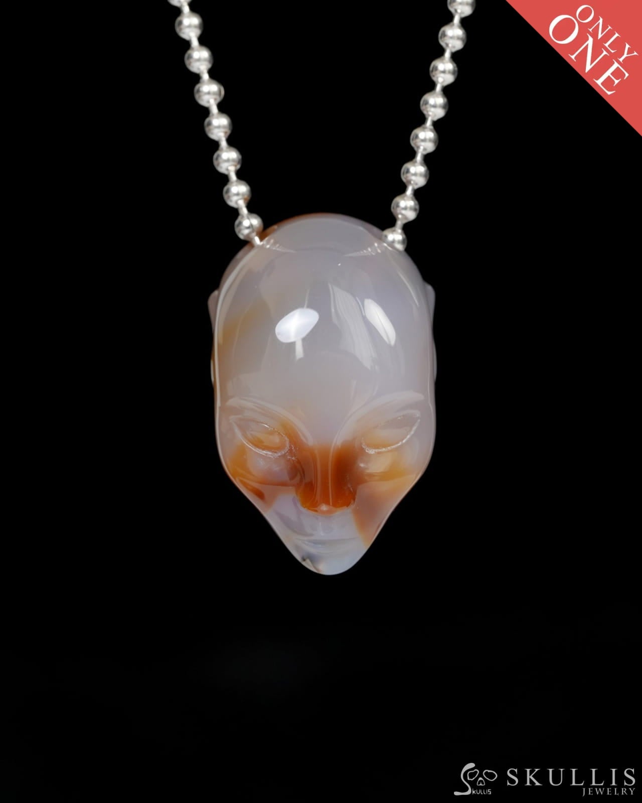 Hollow Essence - Gem Skull Pendant Necklace of Agate Carved Hollow Elf - 9900224 - Skull Pendants