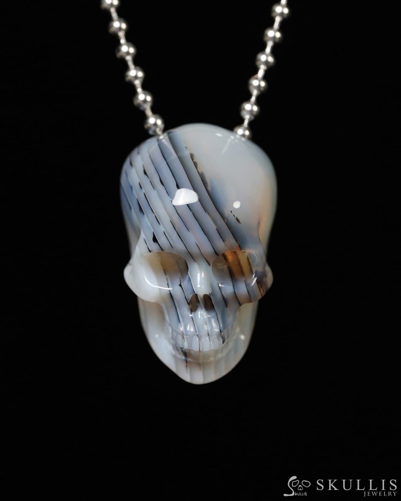 Hollow Essence - Gem Skull Pendant Necklace of Agate Carved Hollow Skull - Y9900342 - Skull Pendants