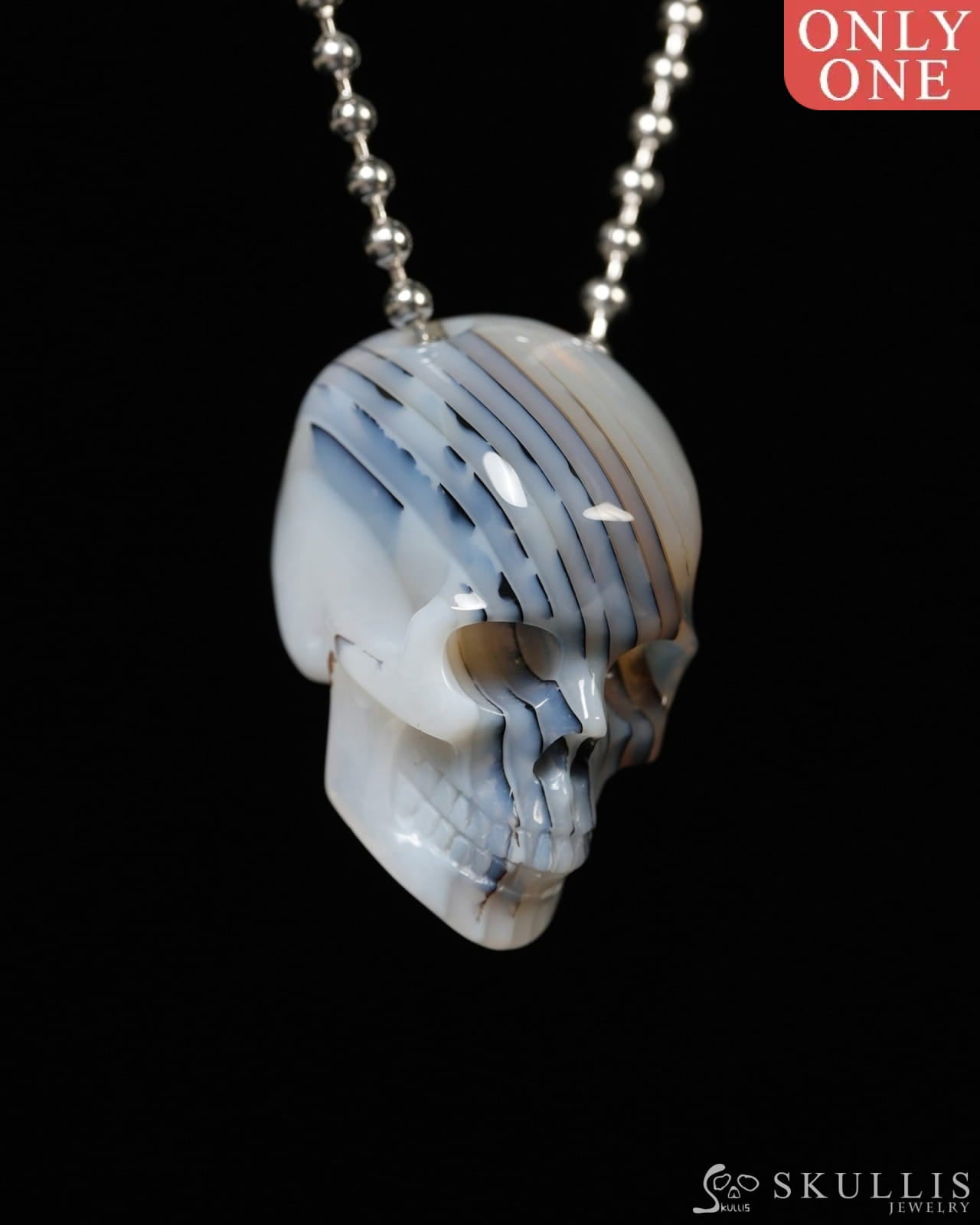 Hollow Essence - Gem Skull Pendant Necklace of Agate Carved Hollow Skull - Y9900342 - Skull Pendants