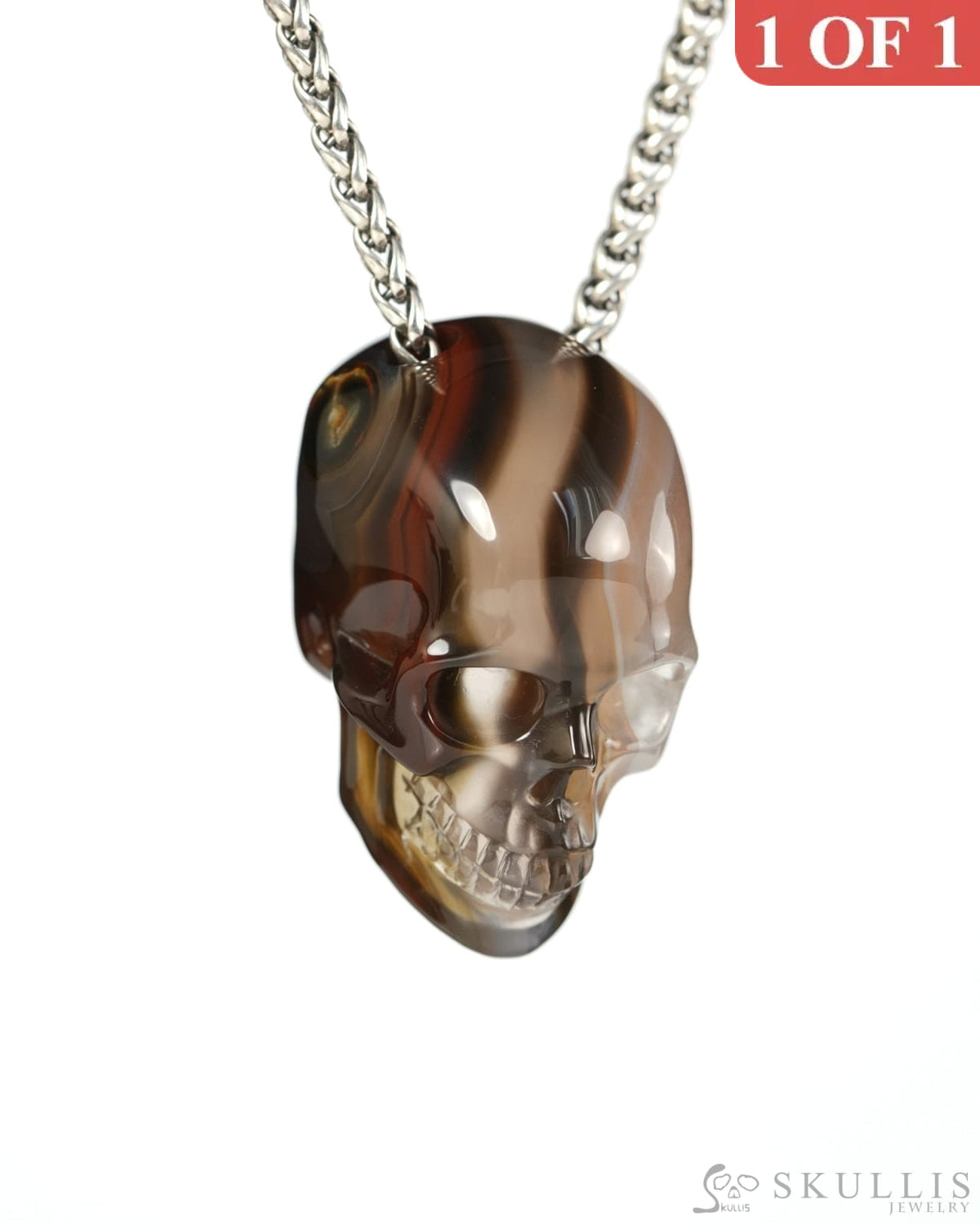Hollow Essence - Gem Skull Pendant Necklace of Agate Hand Carved Hollow Skull - 9900537 - Skull Pendants