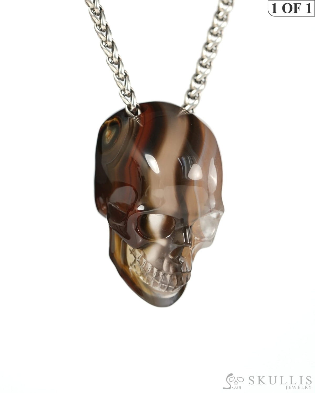 Hollow Essence - Gem Skull Pendant Necklace of Agate Hand Carved Hollow Skull - 9900537 - Skull Pendants