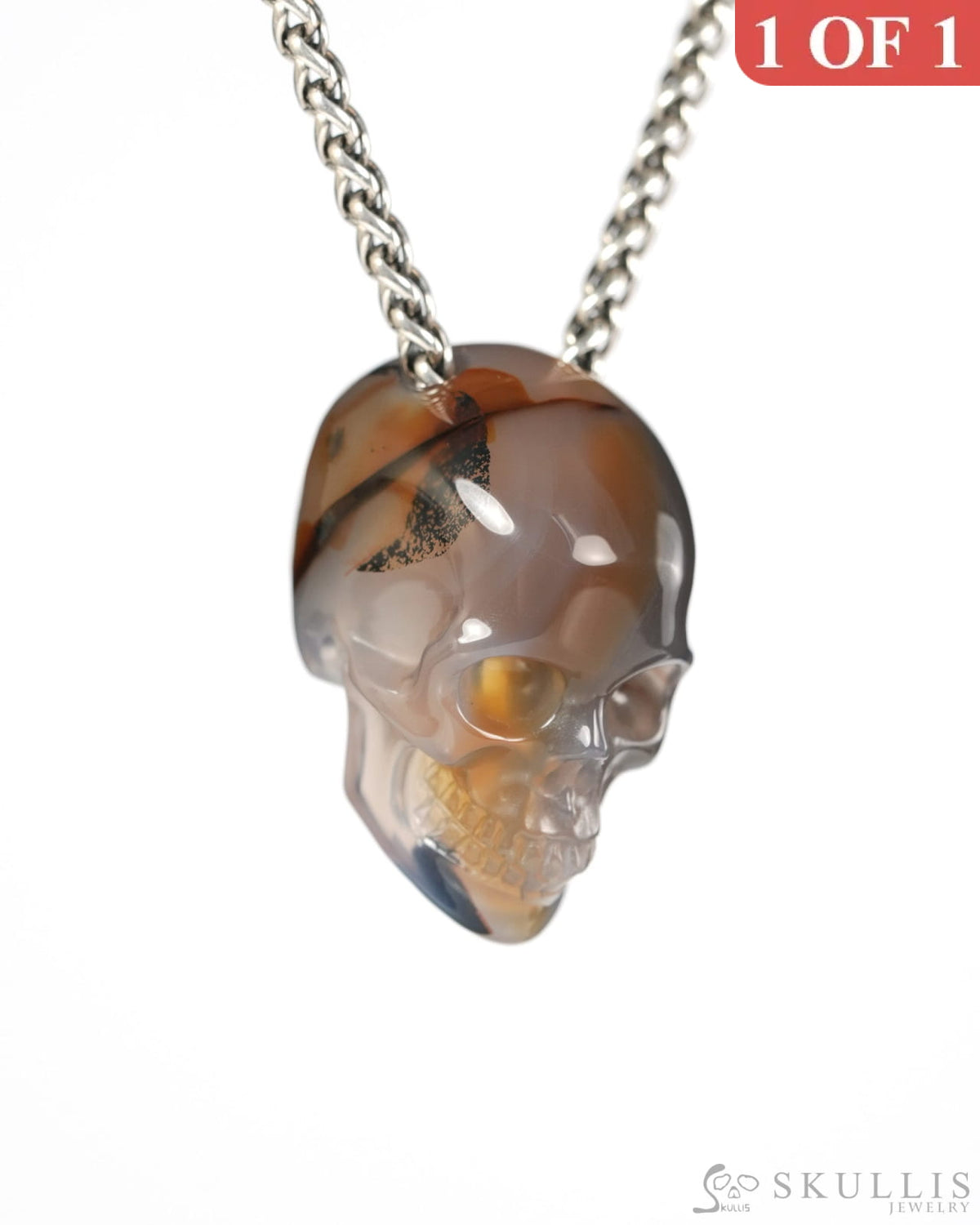 Hollow Essence - Gem Skull Pendant Necklace of Agate Hand Carved Hollow Skull - 9900547 - Skull Pendants