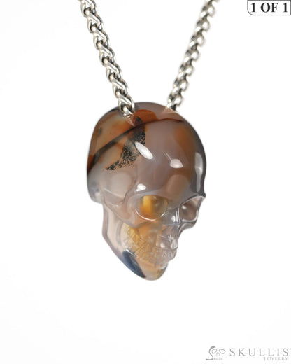 Hollow Essence - Gem Skull Pendant Necklace of Agate Hand Carved Hollow Skull - 9900547 - Skull Pendants