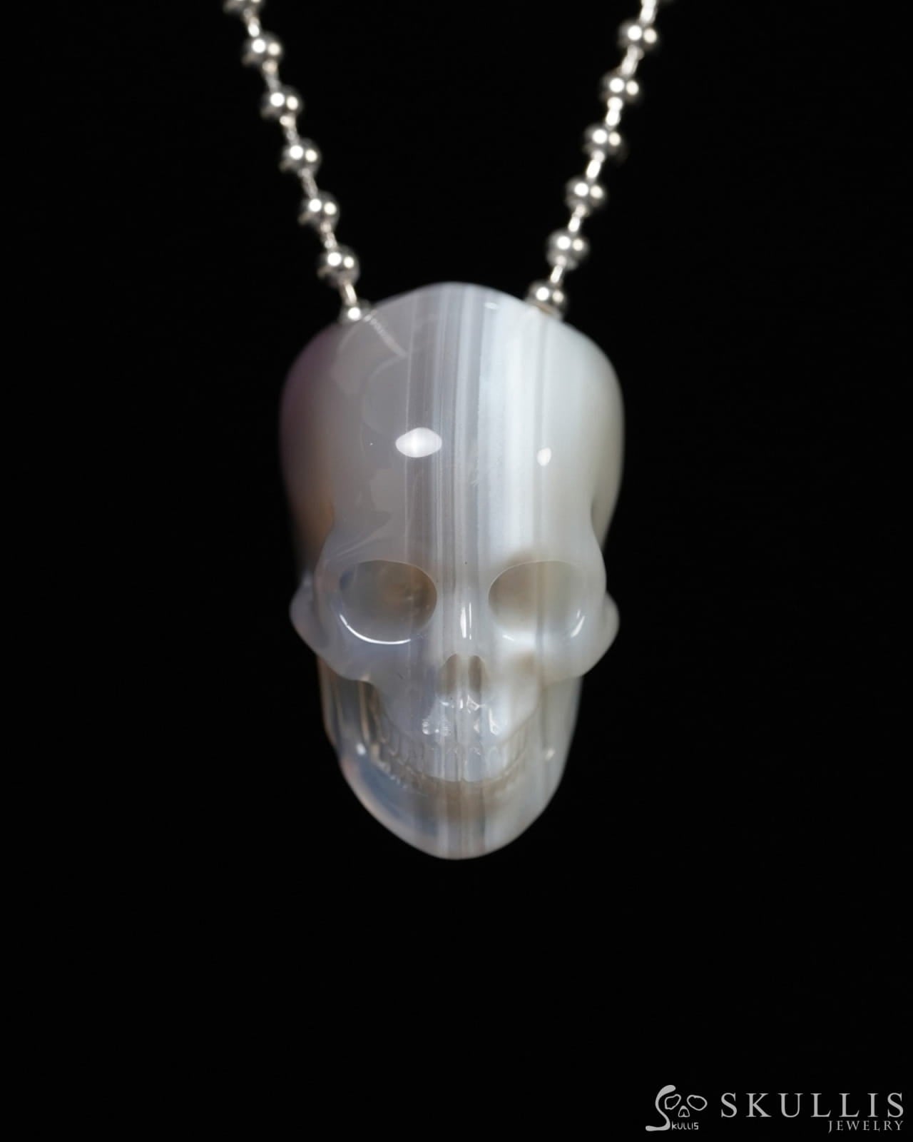 Hollow Essence - Gem Skull Pendant Necklace of Banded Agate Carved Hollow Skull - ZR19900090 - Skull Pendants
