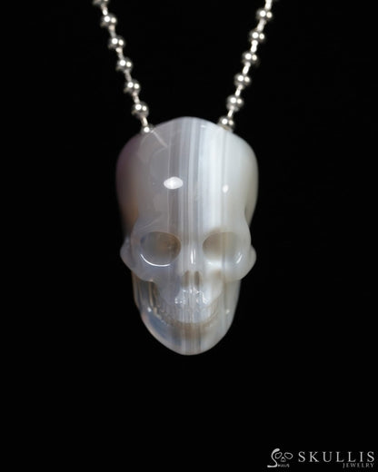 Hollow Essence - Gem Skull Pendant Necklace of Banded Agate Carved Hollow Skull - ZR19900090 - Skull Pendants