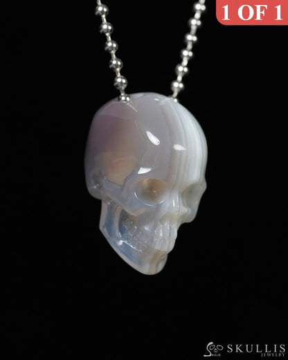 Hollow Essence - Gem Skull Pendant Necklace of Banded Agate Carved Hollow Skull - ZR19900090 - Skull Pendants