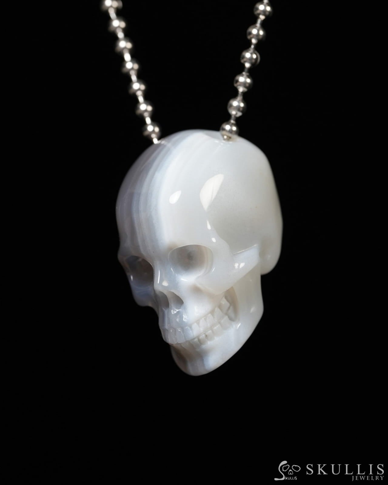 Hollow Essence - Gem Skull Pendant Necklace of Banded Agate Carved Hollow Skull - ZR19900090 - Skull Pendants