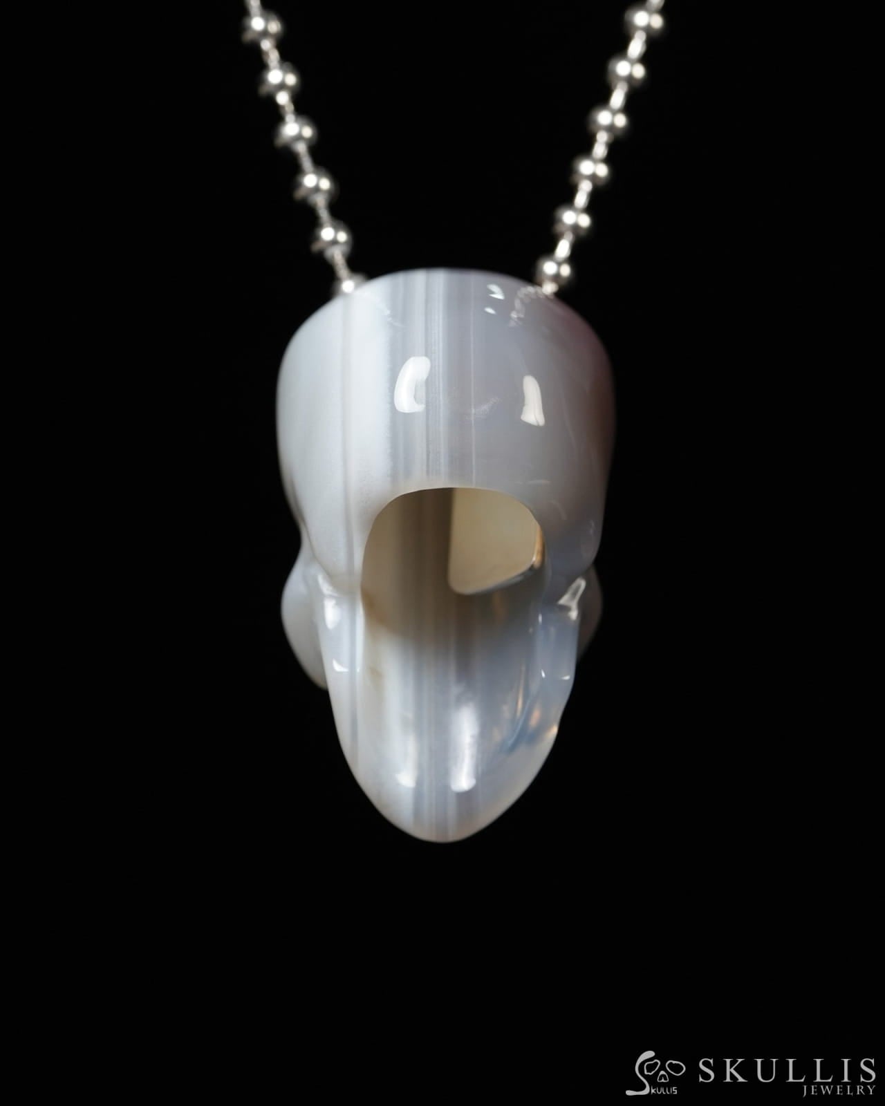 Hollow Essence - Gem Skull Pendant Necklace of Banded Agate Carved Hollow Skull - ZR19900090 - Skull Pendants