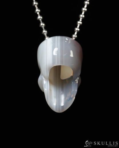 Hollow Essence - Gem Skull Pendant Necklace of Banded Agate Carved Hollow Skull - ZR19900090 - Skull Pendants