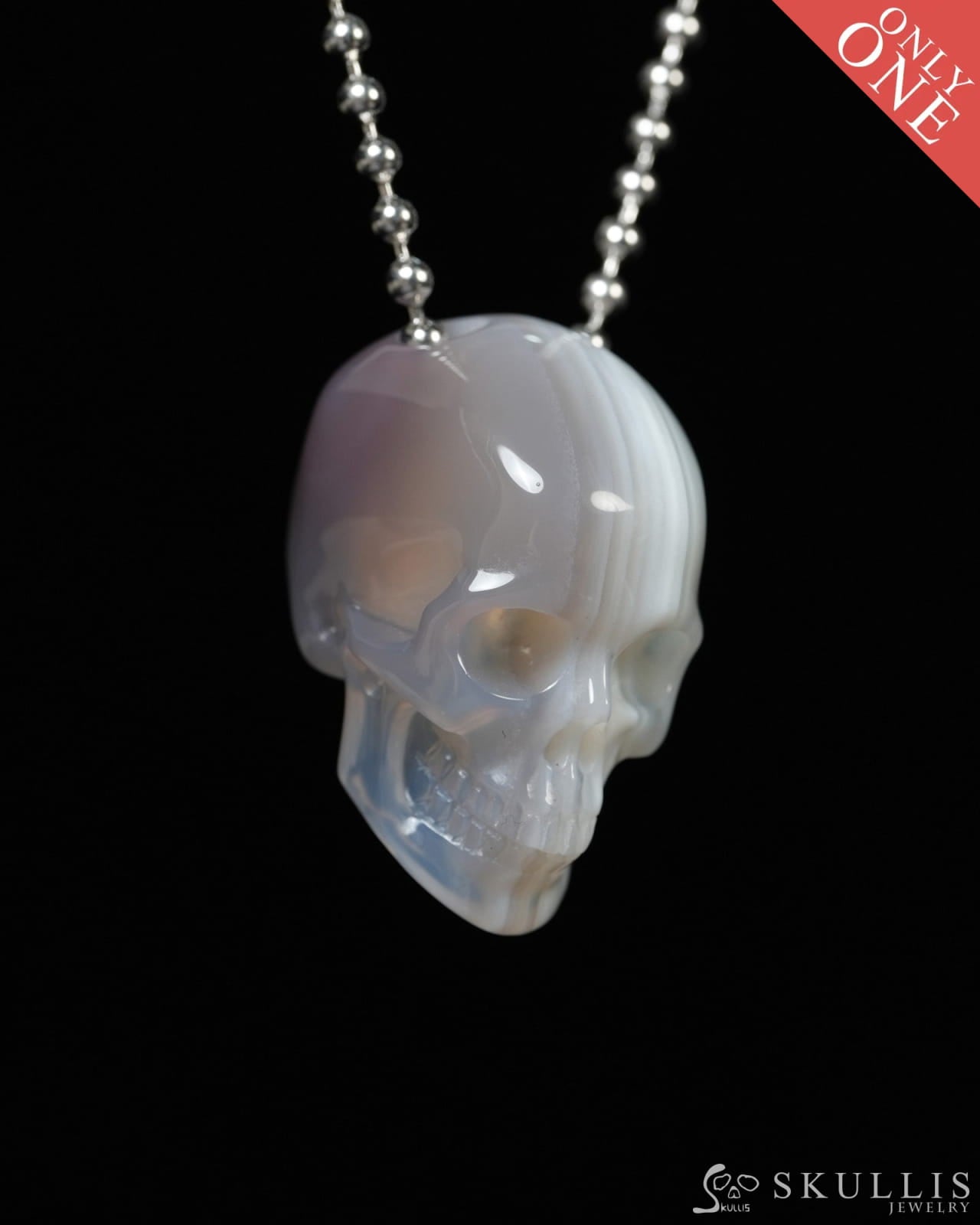 Hollow Essence - Gem Skull Pendant Necklace of Banded Agate Carved Hollow Skull - ZR19900090 - Skull Pendants