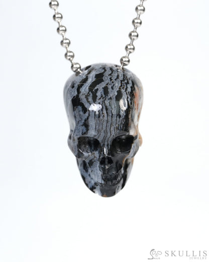 Hollow Essence - Gem Skull Pendant Necklace of Black Zebra Agate Carved Hollow Skull - 9900213 Skull Pendants