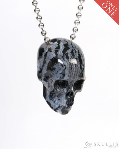 Hollow Essence - Gem Skull Pendant Necklace of Black Zebra Agate Carved Hollow Skull - 9900213 Skull Pendants