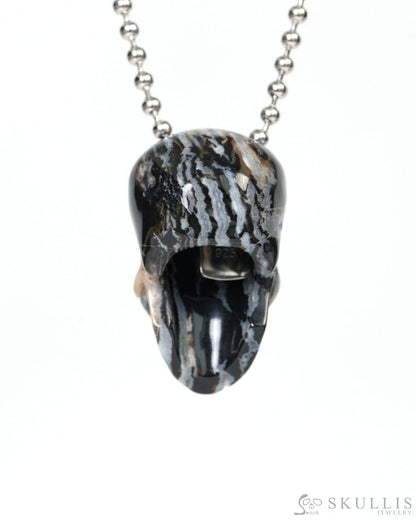 Hollow Essence - Gem Skull Pendant Necklace of Black Zebra Agate Carved Hollow Skull - 9900213 Skull Pendants