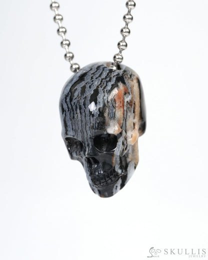Hollow Essence - Gem Skull Pendant Necklace of Black Zebra Agate Carved Hollow Skull - 9900213 Skull Pendants