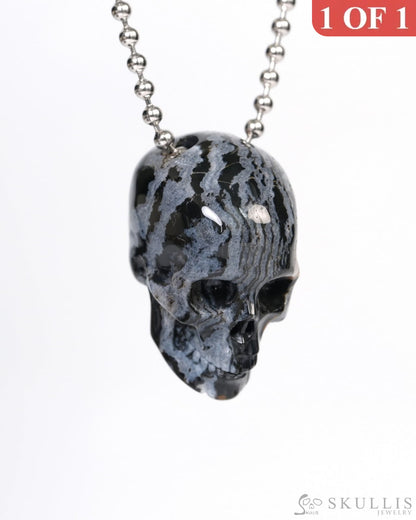 Hollow Essence - Gem Skull Pendant Necklace of Black Zebra Agate Carved Hollow Skull - 9900213 Skull Pendants