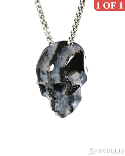 Hollow Essence - Gem Skull Pendant Necklace of Black Zebra Agate Carved Hollow Skull - 9900505 - Skull Pendants