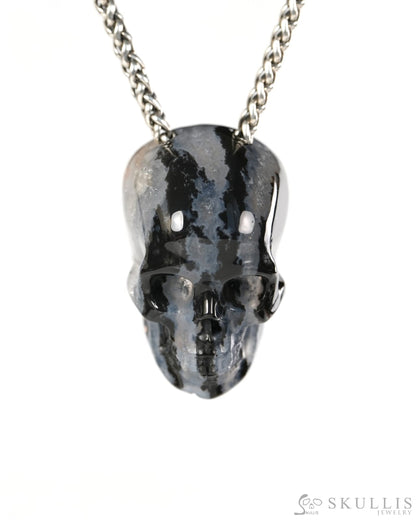 Hollow Essence - Gem Skull Pendant Necklace of Black Zebra Agate Carved Hollow Skull - 9900505 - Skull Pendants