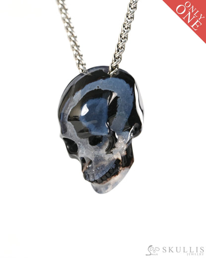 Hollow Essence - Gem Skull Pendant Necklace of Black Zebra Agate Carved Hollow Skull - 9900506 - Skull Pendants