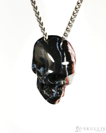 Hollow Essence - Gem Skull Pendant Necklace of Black Zebra Agate Hand Carved Hollow Skull - 9900597 - Skull Pendants