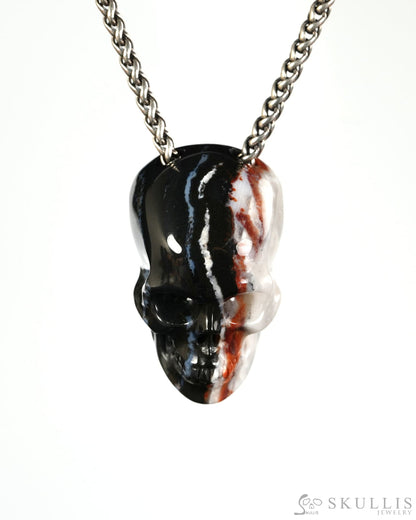 Hollow Essence - Gem Skull Pendant Necklace of Black Zebra Agate Hand Carved Hollow Skull - 9900597 - Skull Pendants