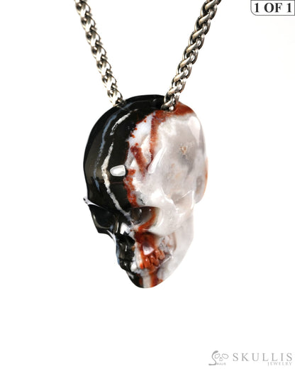 Hollow Essence - Gem Skull Pendant Necklace of Black Zebra Agate Hand Carved Hollow Skull - 9900597 - Skull Pendants