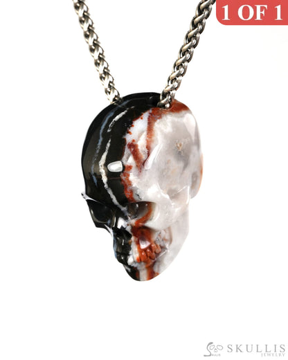 Hollow Essence - Gem Skull Pendant Necklace of Black Zebra Agate Hand Carved Hollow Skull - 9900597 - Skull Pendants