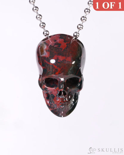 Hollow Essence - Gem Skull Pendant Necklace of Bloodstone Carved Hollow Skull - Y9500456 - Skull Pendants