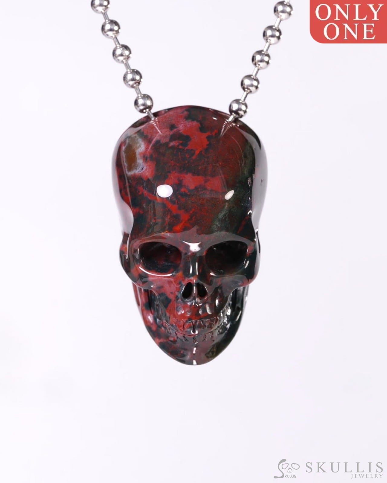 Hollow Essence - Gem Skull Pendant Necklace of Bloodstone Carved Hollow Skull - Y9500456 - Skull Pendants