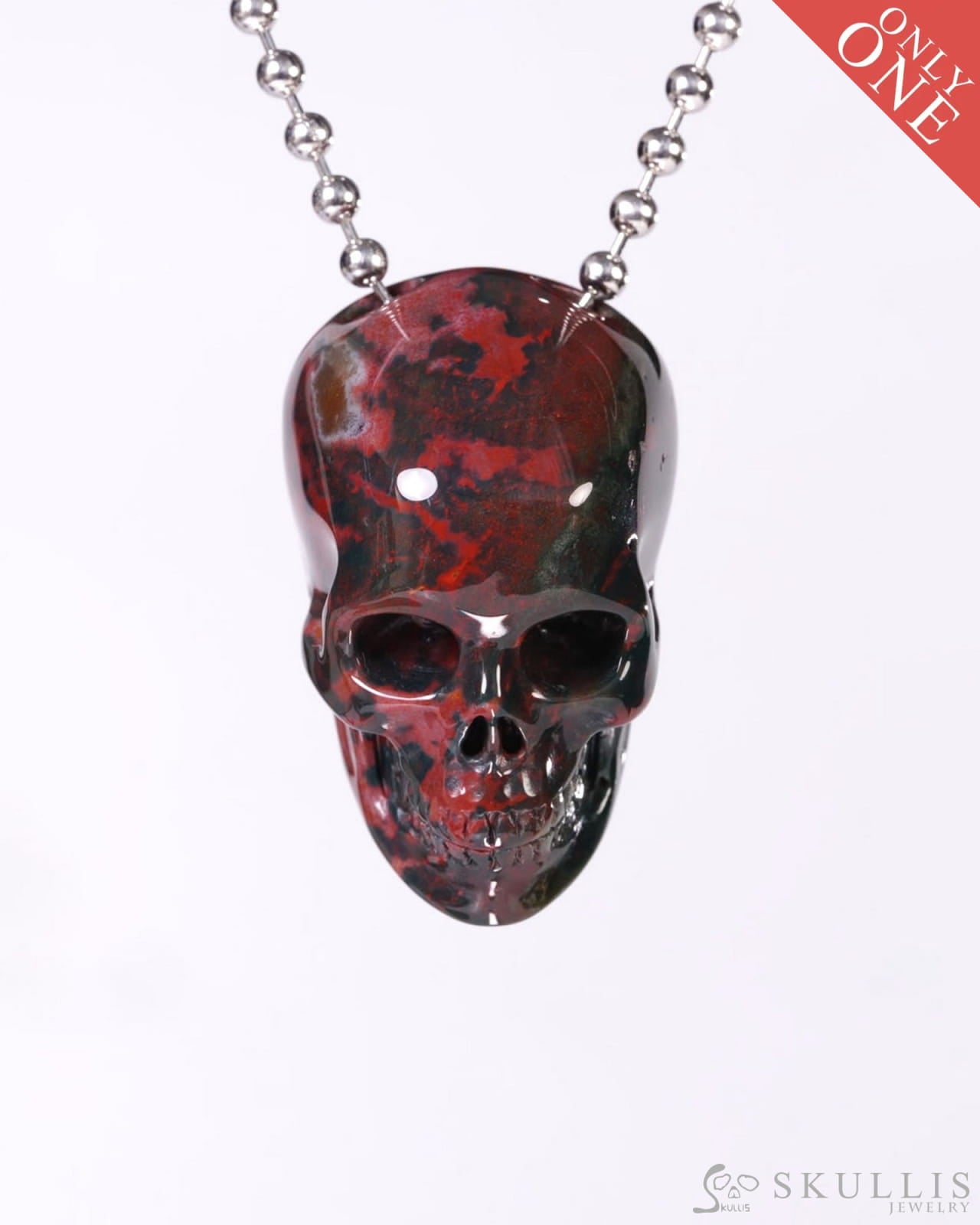 Hollow Essence - Gem Skull Pendant Necklace of Bloodstone Carved Hollow Skull - Y9500456 - Skull Pendants