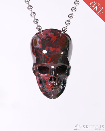 Hollow Essence - Gem Skull Pendant Necklace of Bloodstone Carved Hollow Skull - Y9500456 - Skull Pendants