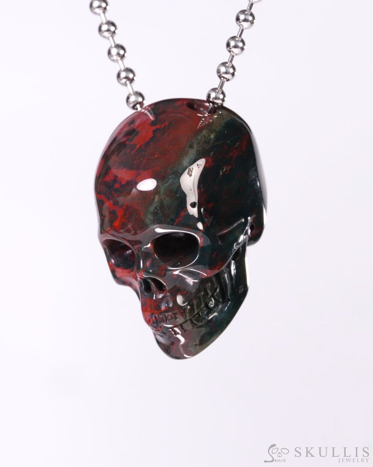 Hollow Essence - Gem Skull Pendant Necklace of Bloodstone Carved Hollow Skull - Y9500456 - Skull Pendants