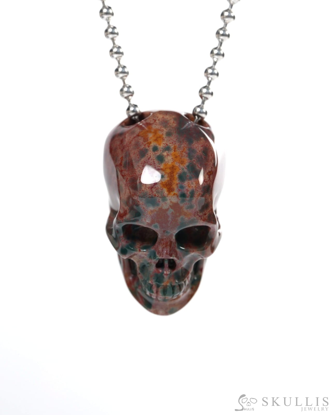 Hollow Essence - Gem Skull Pendant Necklace of Bloodstone Carved Hollow Skull - Y9900349 - Skull Pendants