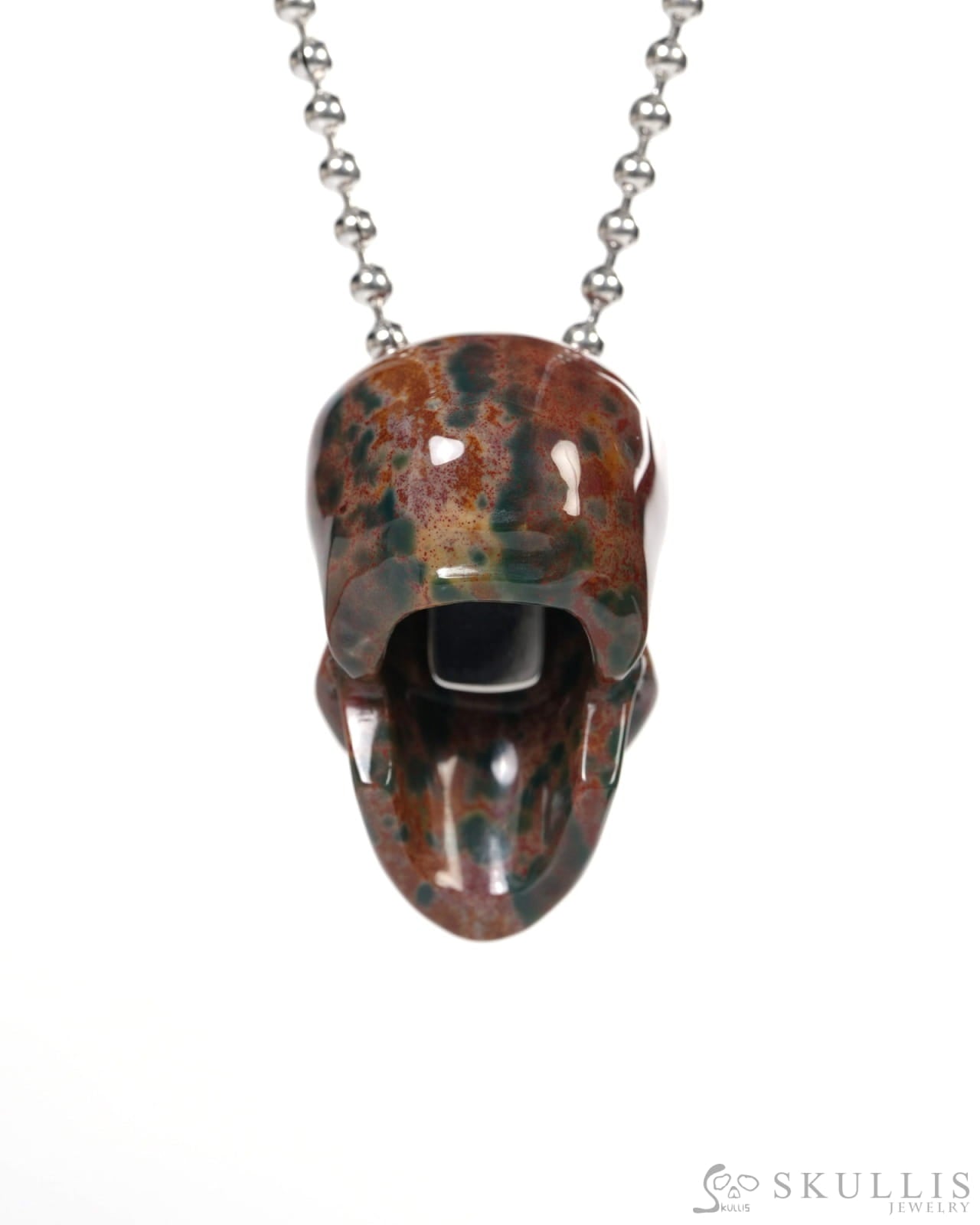 Hollow Essence - Gem Skull Pendant Necklace of Bloodstone Carved Hollow Skull - Y9900349 - Skull Pendants