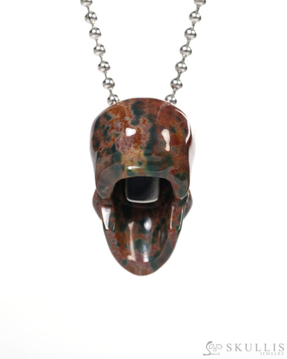 Hollow Essence - Gem Skull Pendant Necklace of Bloodstone Carved Hollow Skull - Y9900349 - Skull Pendants