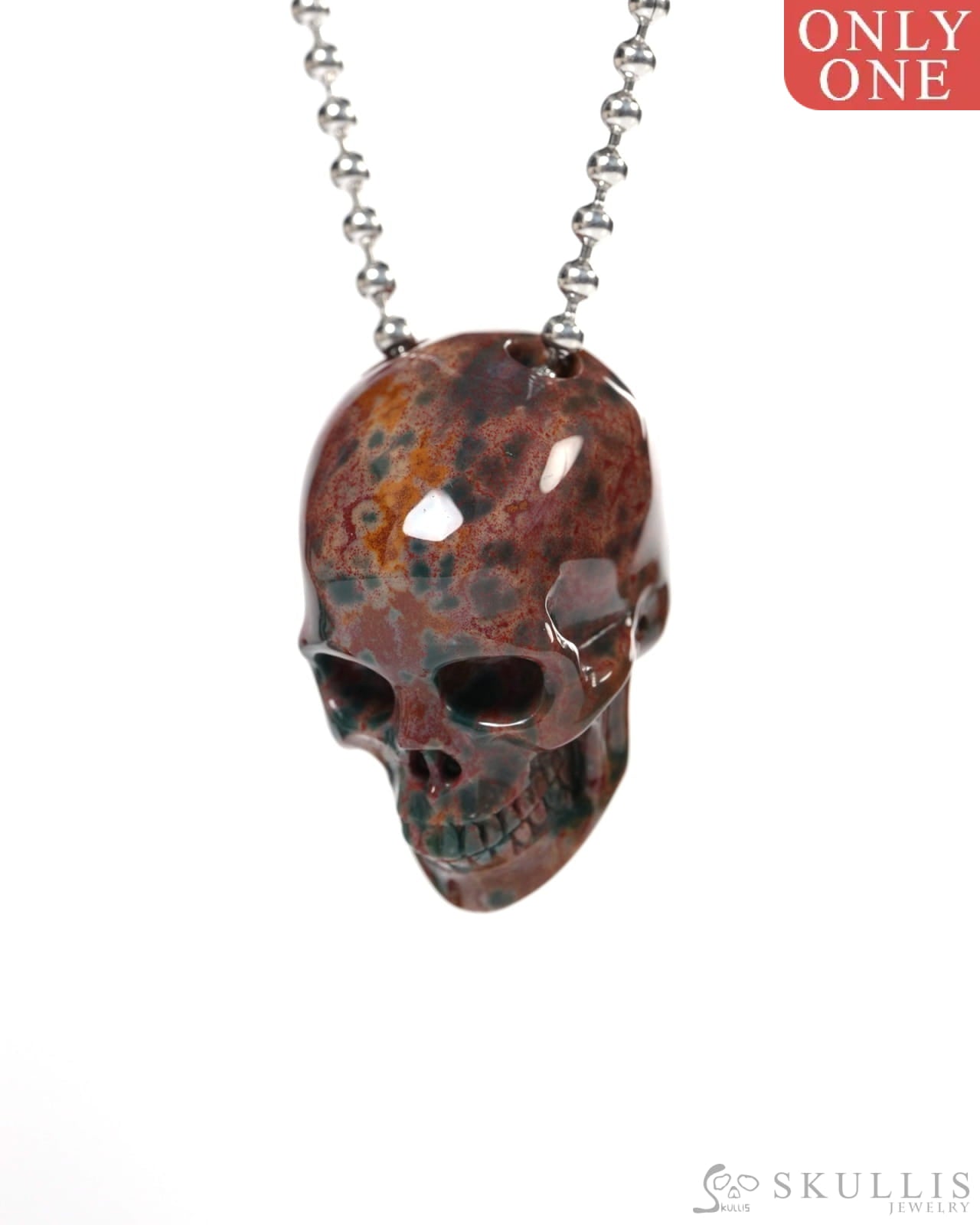 Hollow Essence - Gem Skull Pendant Necklace of Bloodstone Carved Hollow Skull - Y9900349 - Skull Pendants