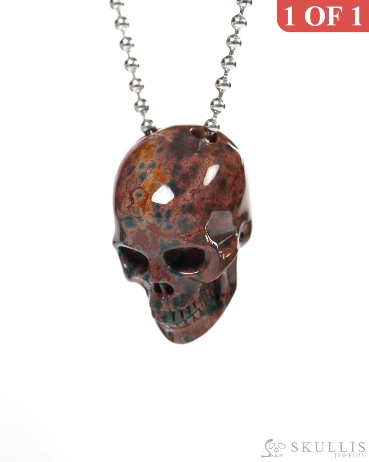 Hollow Essence - Gem Skull Pendant Necklace of Bloodstone Carved Hollow Skull - Y9900349 - Skull Pendants