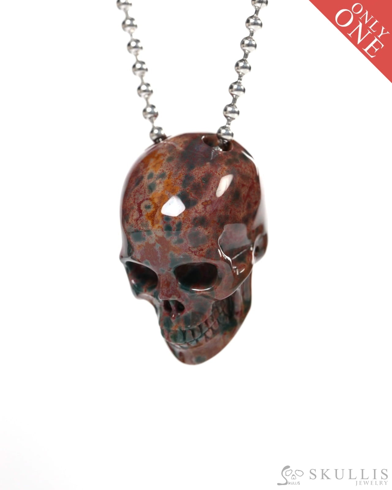 Hollow Essence - Gem Skull Pendant Necklace of Bloodstone Carved Hollow Skull - Y9900349 - Skull Pendants