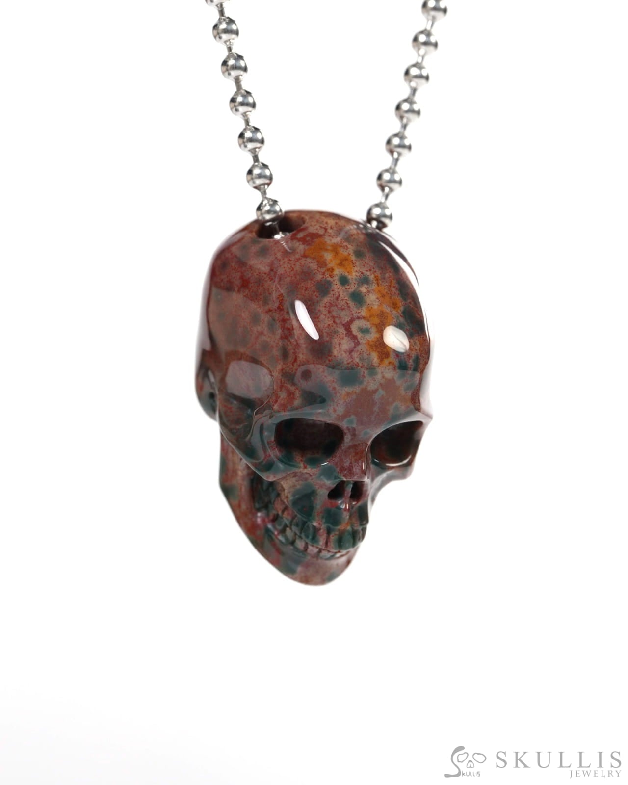 Hollow Essence - Gem Skull Pendant Necklace of Bloodstone Carved Hollow Skull - Y9900349 - Skull Pendants