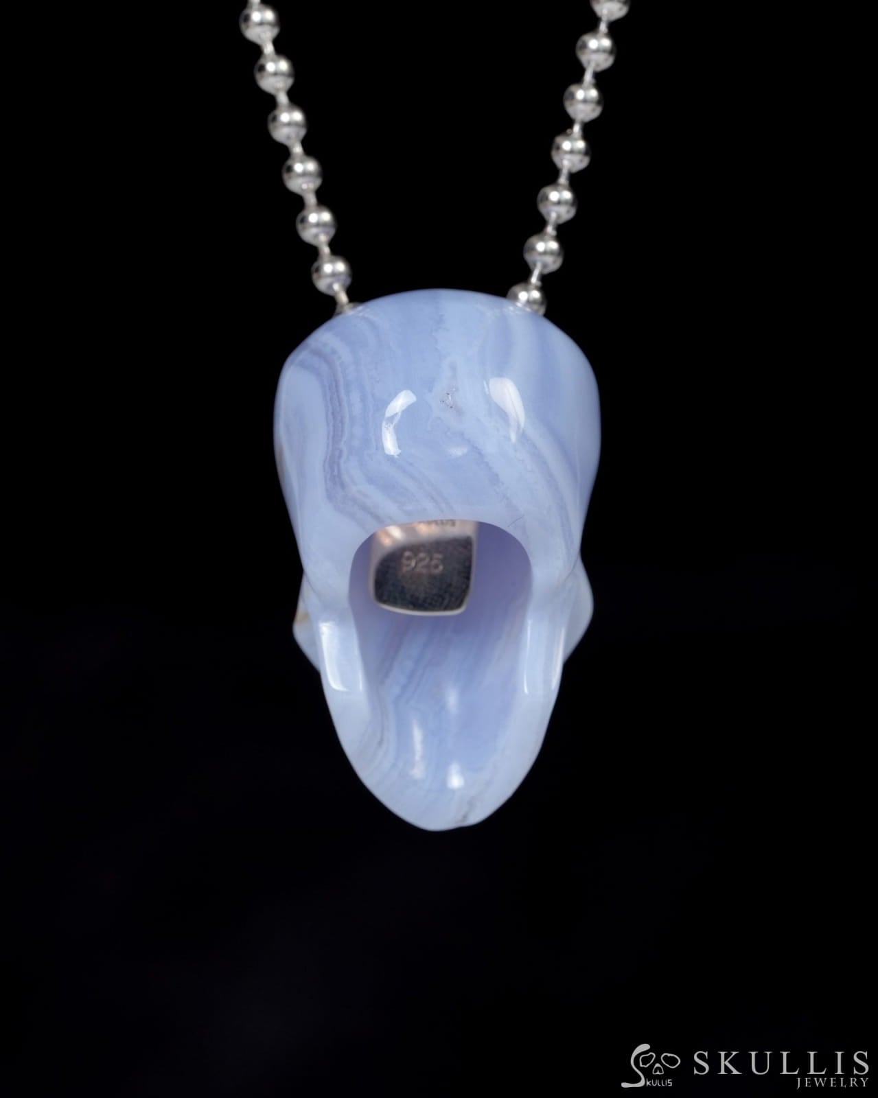 Hollow Essence - Gem Skull Pendant Necklace of Blue Lace Agate Carved Hollow Skull - 9900215 - Skull Pendants