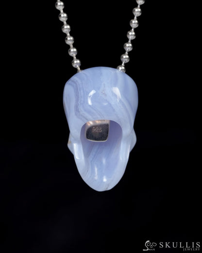 Hollow Essence - Gem Skull Pendant Necklace of Blue Lace Agate Carved Hollow Skull - 9900215 - Skull Pendants