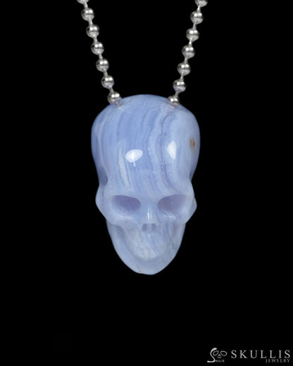 Hollow Essence - Gem Skull Pendant Necklace of Blue Lace Agate Carved Hollow Skull - 9900215 - Skull Pendants