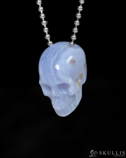 Hollow Essence - Gem Skull Pendant Necklace of Blue Lace Agate Carved Hollow Skull - 9900215 - Skull Pendants