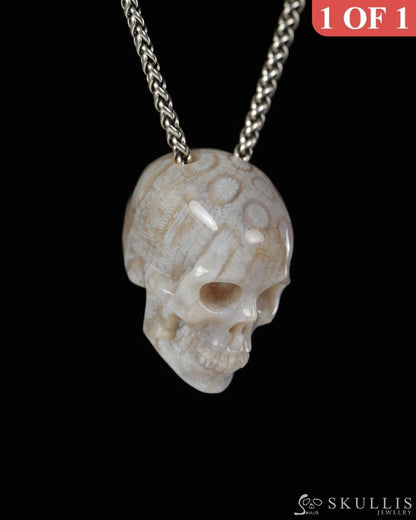 Hollow Essence - Gem Skull Pendant Necklace of Coral Fossil Carved Hollow Skull - 9900498 - Skull Pendants