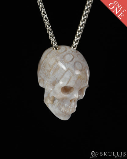 Hollow Essence - Gem Skull Pendant Necklace of Coral Fossil Carved Hollow Skull - 9900498 - Skull Pendants