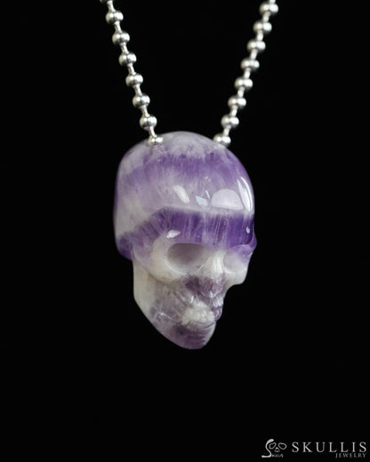 Hollow Essence - Gem Skull Pendant Necklace of Dream Chevron Amethyst Carved Hollow Skull - Y9900319 - Skull Pendants
