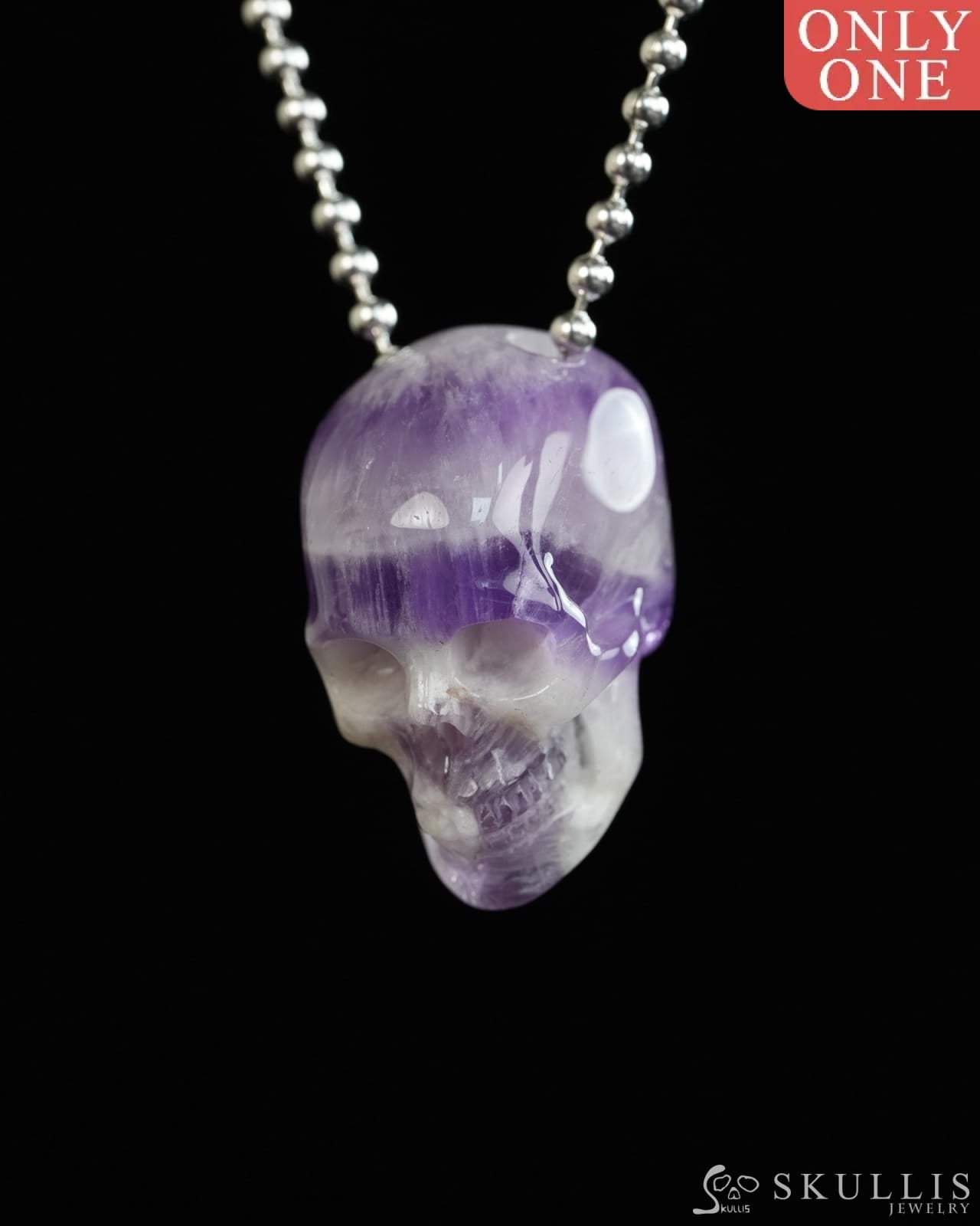 Hollow Essence - Gem Skull Pendant Necklace of Dream Chevron Amethyst Carved Hollow Skull - Y9900319 - Skull Pendants