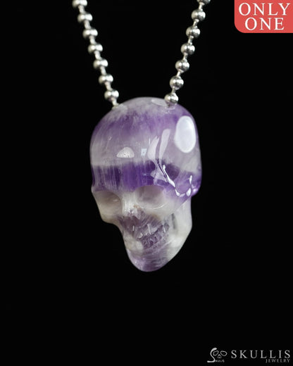 Hollow Essence - Gem Skull Pendant Necklace of Dream Chevron Amethyst Carved Hollow Skull - Y9900319 - Skull Pendants