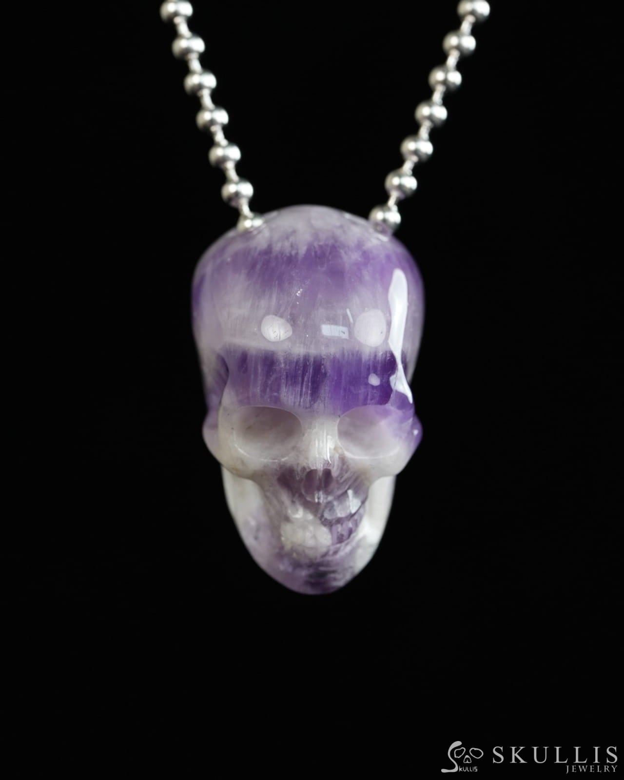 Hollow Essence - Gem Skull Pendant Necklace of Dream Chevron Amethyst Carved Hollow Skull - Y9900319 - Skull Pendants
