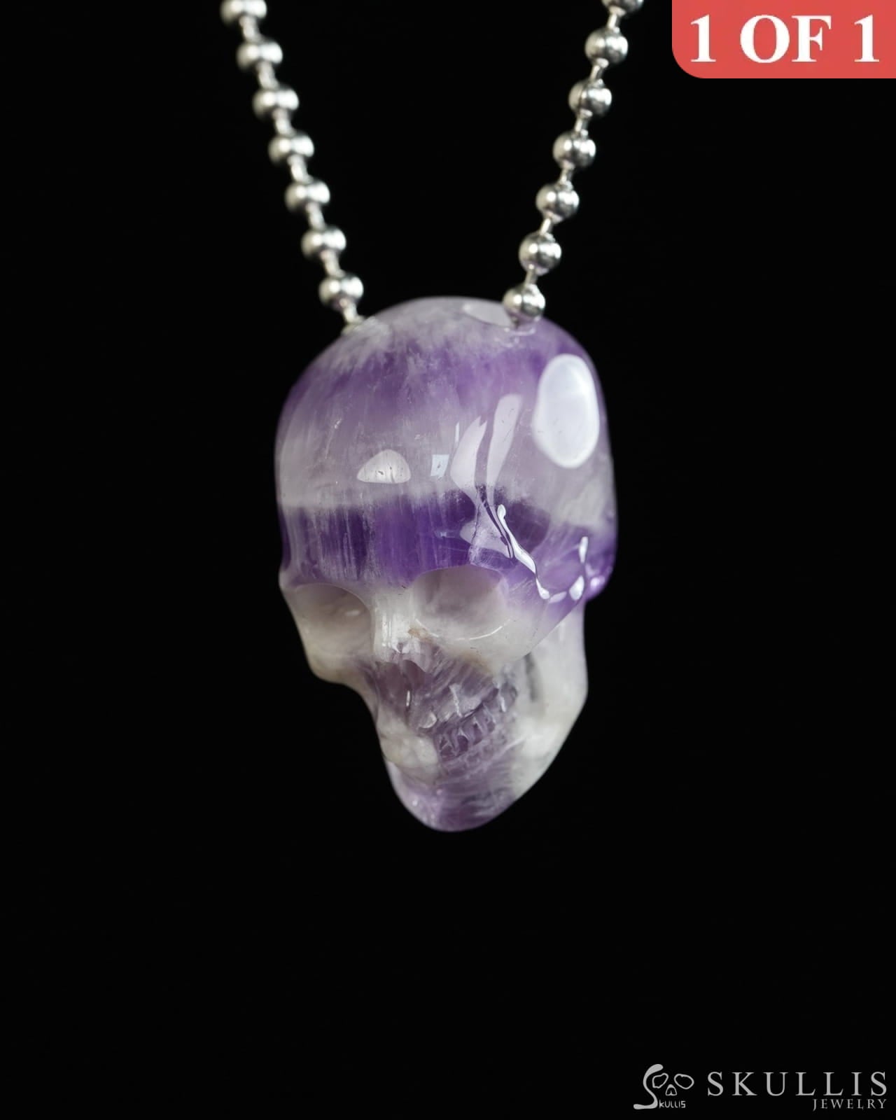 Hollow Essence - Gem Skull Pendant Necklace of Dream Chevron Amethyst Carved Hollow Skull - Y9900319 - Skull Pendants